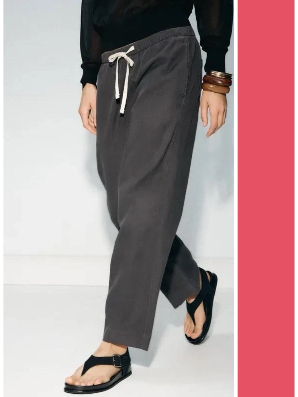 Zara ZW Wide Leg Lyocell Blend Drawstring Waist Pants in Gray Size M EUC